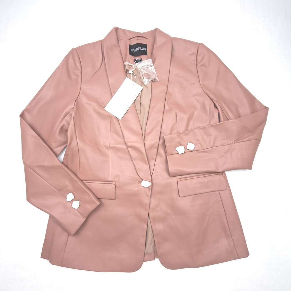Wildfang Empower Vegan Leather Tux Blazer Womens Large Mauve Pink WB2201 NEW